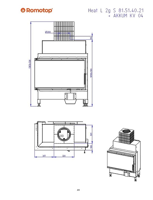 Romotop HEAT L 2g S 81.51.40.21 – камінна топка кутова
