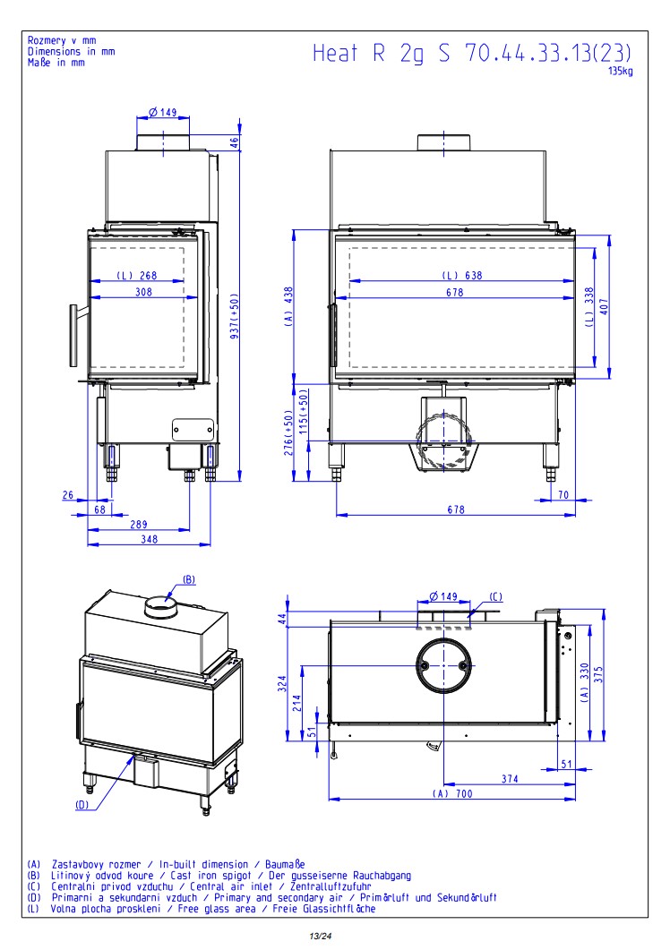 Romotop HEAT R 4g S 70.44.33.24 — узкая угловая каминная топка