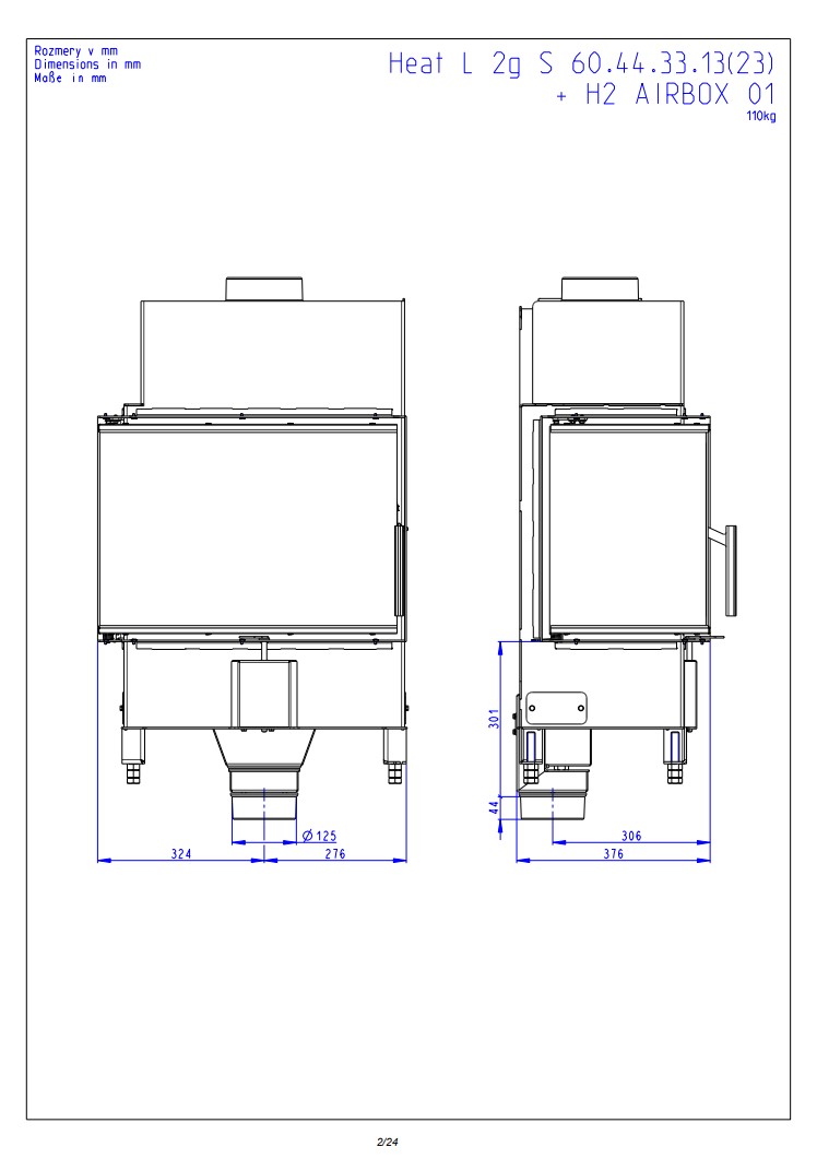 Romotop HEAT L 4g S 60.44.33.24 – вузька кутова камінна топка