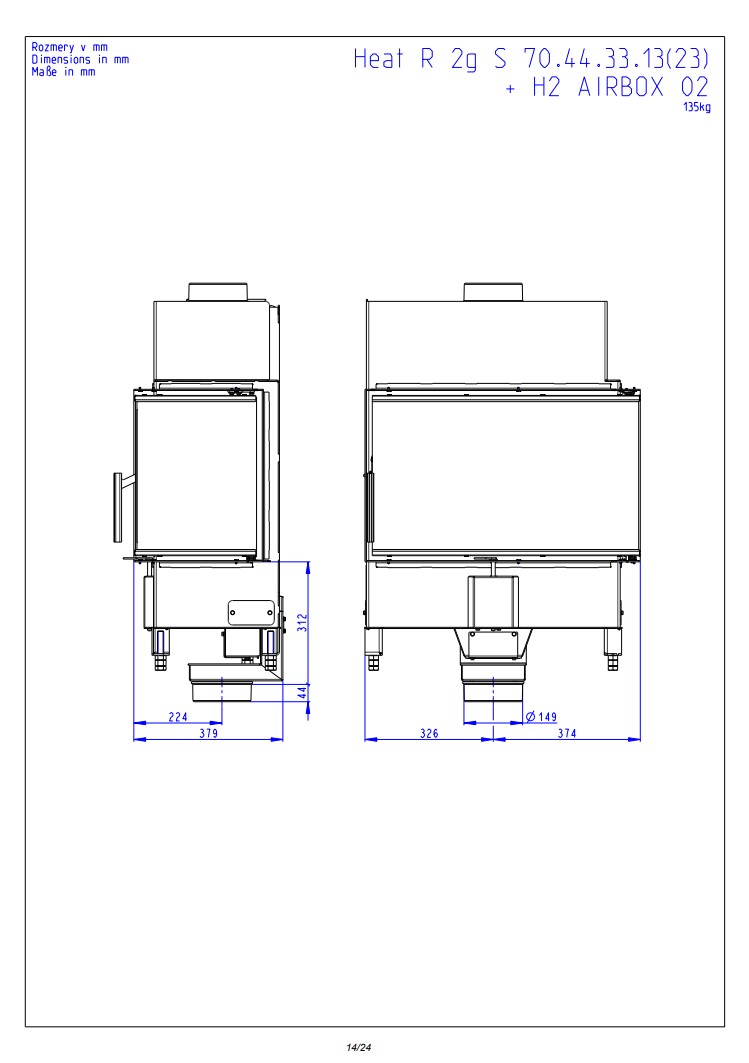Romotop HEAT R 4g S 70.44.33.24 — узкая угловая каминная топка