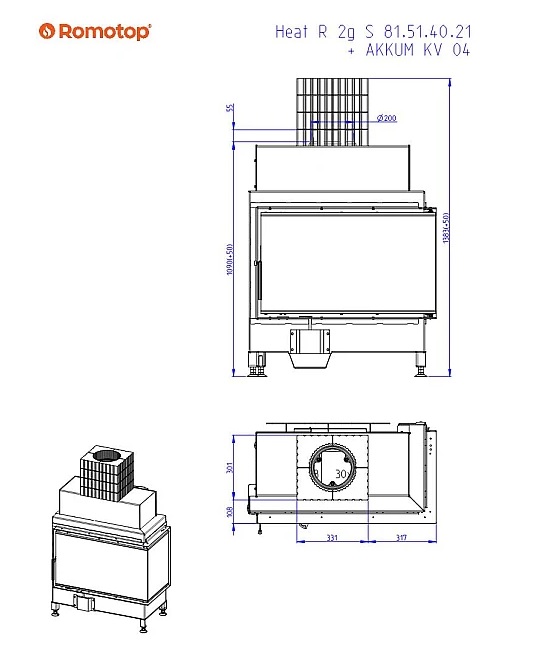 Romotop HEAT R 2g S 81.51.40.21 – камінна топка кутова