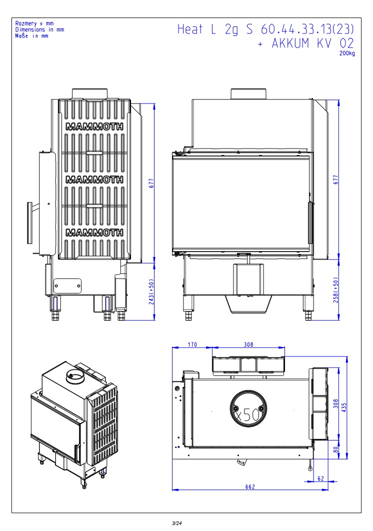 Romotop HEAT L 4g S 60.44.33.24 – вузька кутова камінна топка