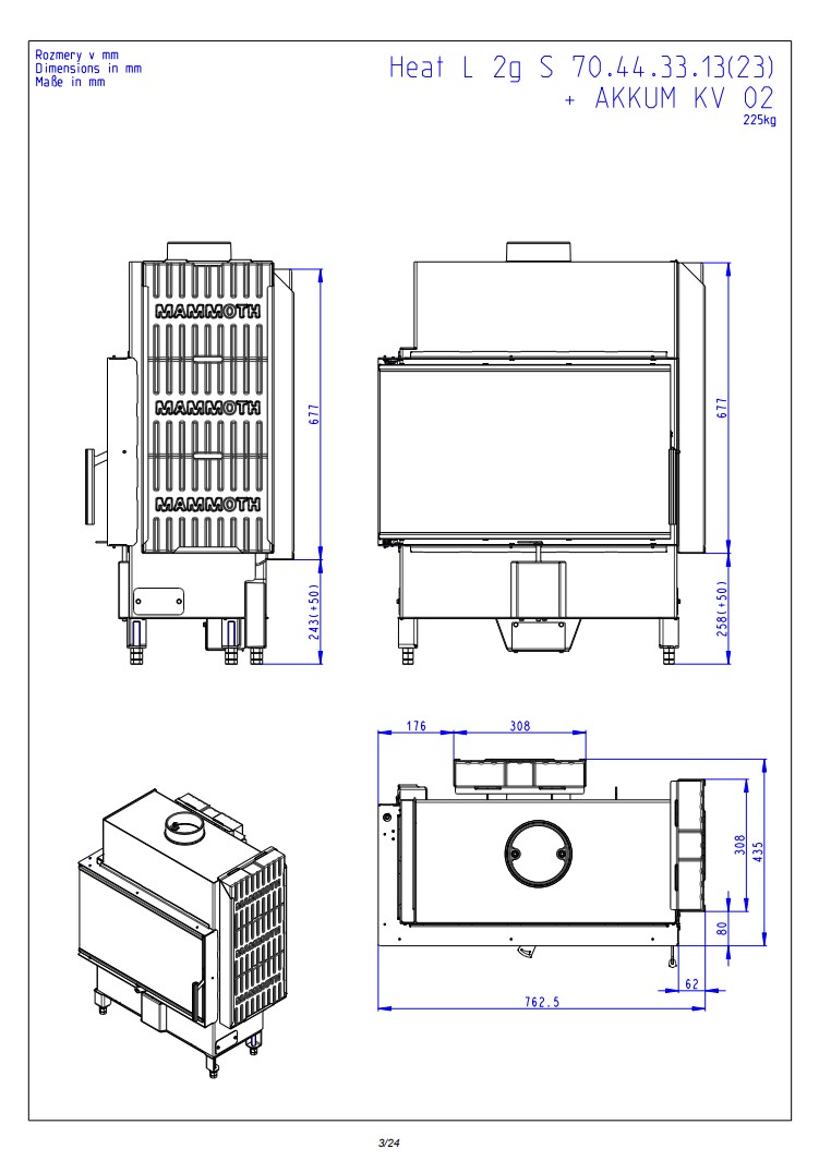 Romotop HEAT L 4g S 70.44.33.24 — узкая угловая каминная топка