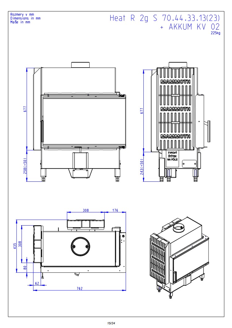 Romotop HEAT R 4g S 70.44.33.24 — узкая угловая каминная топка