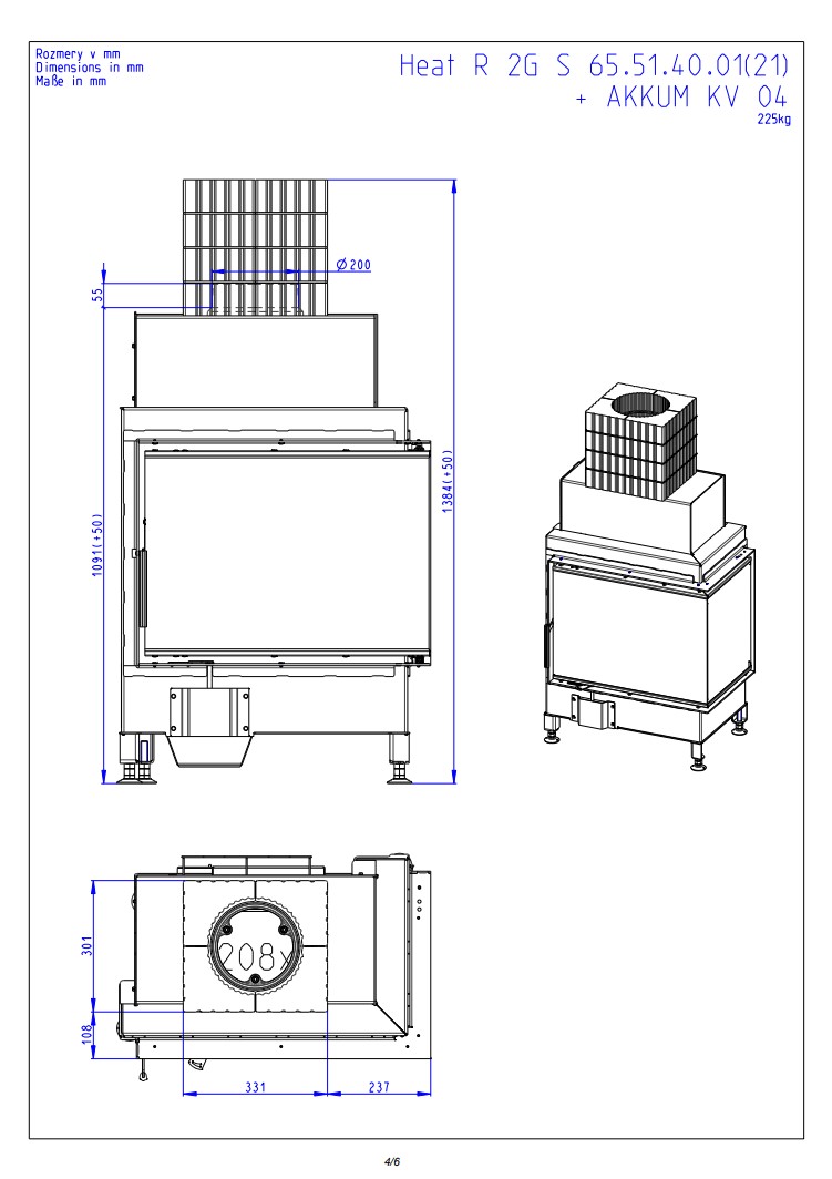 Romotop HEAT R 2g S 65.51.40.21 — правосторонняя угловая каминная топка