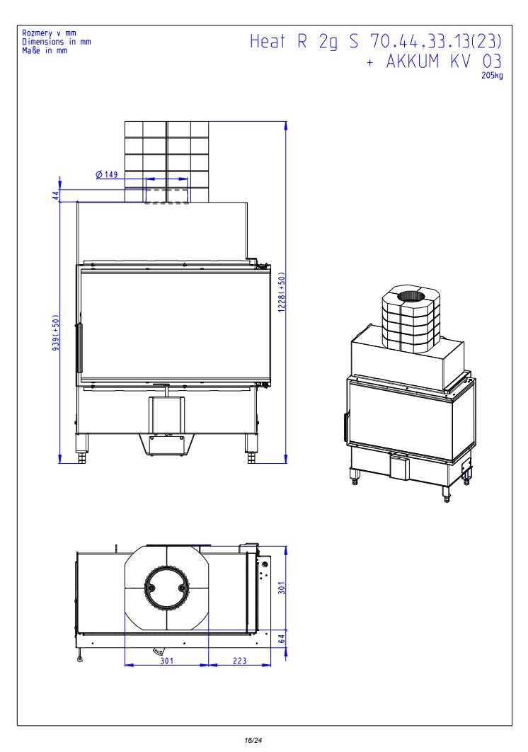 Romotop HEAT R 4g S 70.44.33.24 — узкая угловая каминная топка