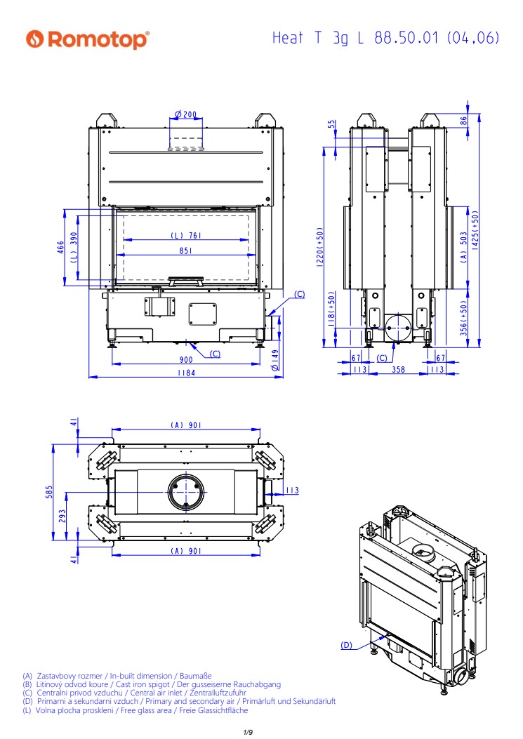 Romotop HEAT T 3g L 88.50.04 – тунельна камінна топка з гільйотиною