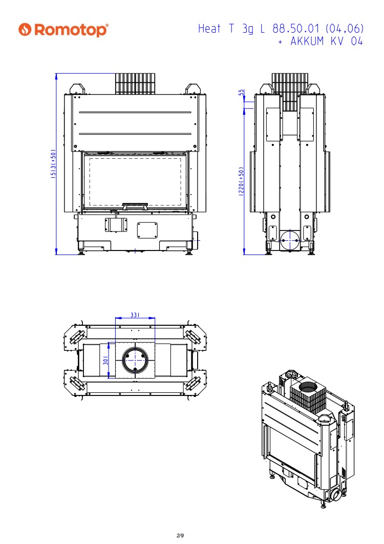 Romotop HEAT T 3g L 88.50.04 – тунельна камінна топка з гільйотиною