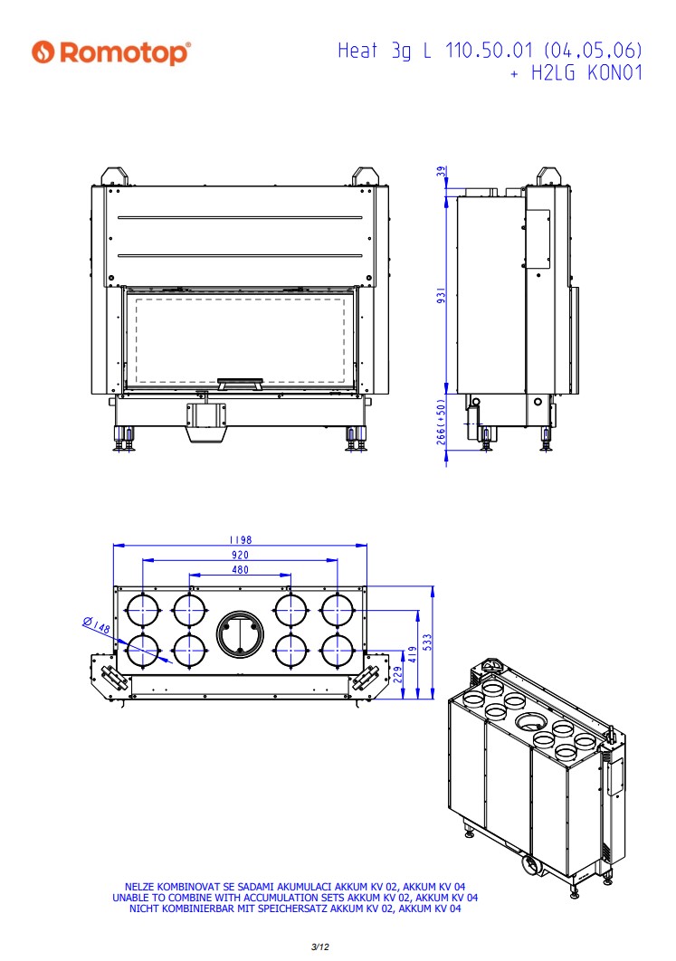 Romotop HEAT 3g L 110.50.04 – широкоформатна камінна топка з гільйотиною