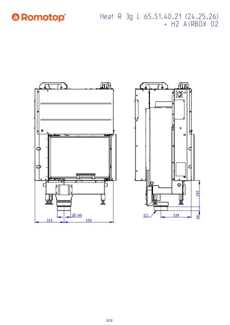 Romotop HEAT R 3g L 65.51.40.26 — угловая каминная топка тёмная камера