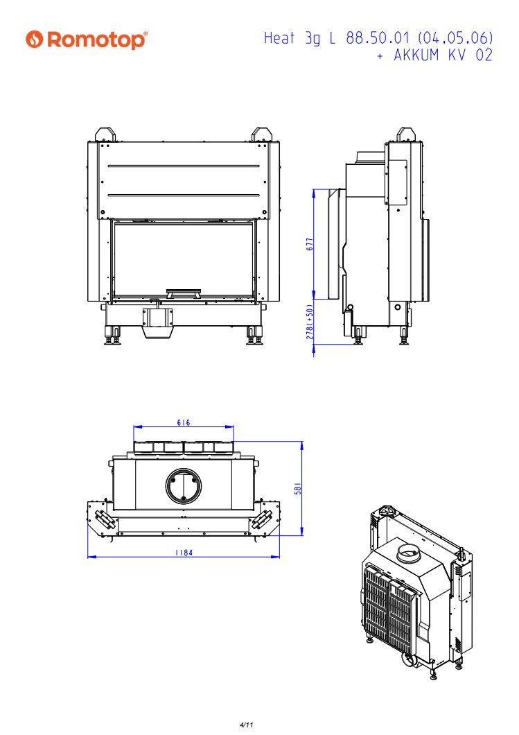 Romotop HEAT 3g L 88.50.06 — классическая каминная топка тёмная камера
