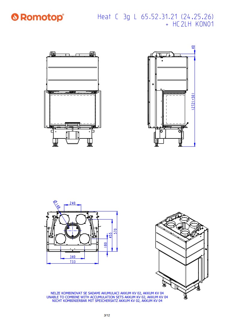 Romotop HEAT C 3g L 65.52.31.26 – тристороння камінна топка з темна камера