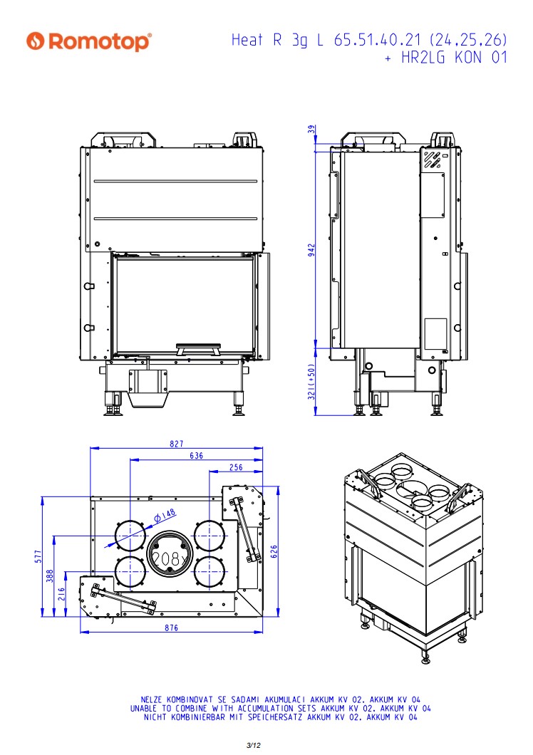 Romotop HEAT R 3g L 65.51.40.26 — угловая каминная топка тёмная камера