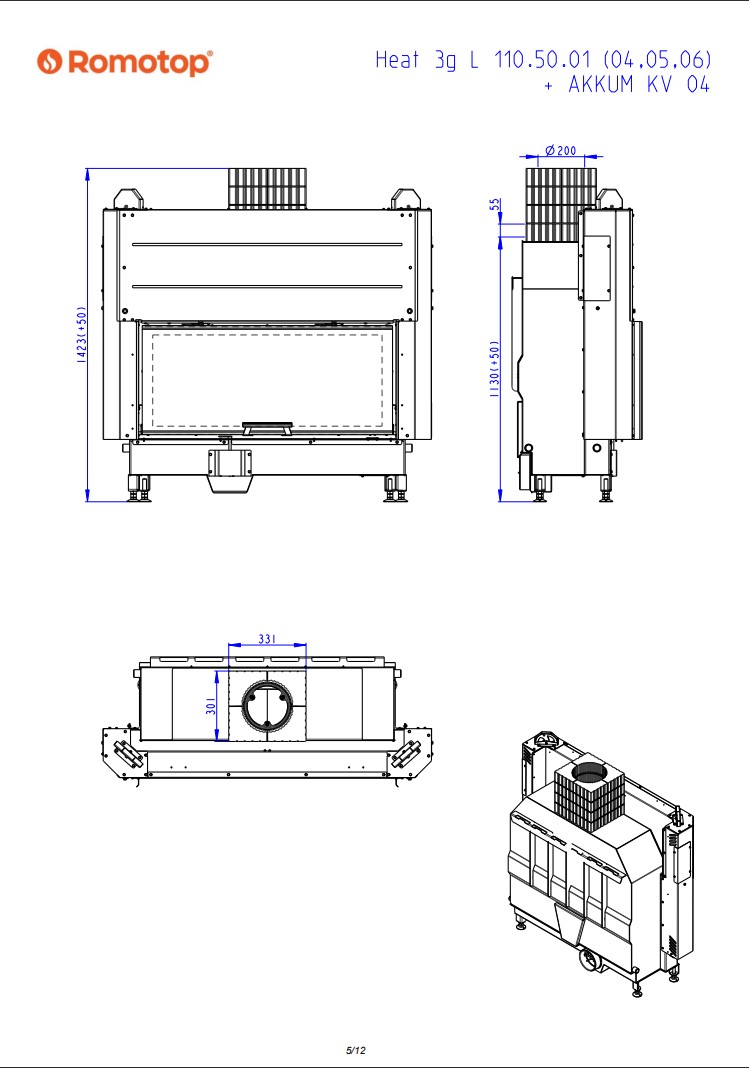 Romotop HEAT 3g L 110.50.04 – широкоформатна камінна топка з гільйотиною
