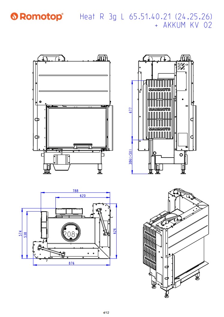 Romotop HEAT R 3g L 65.51.40.26 — угловая каминная топка тёмная камера