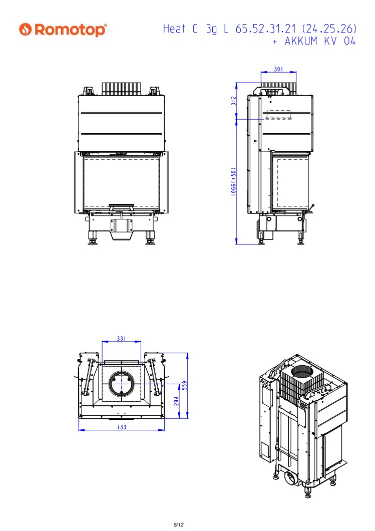 Romotop HEAT C 3g L 65.52.31.26 – тристороння камінна топка з темна камера