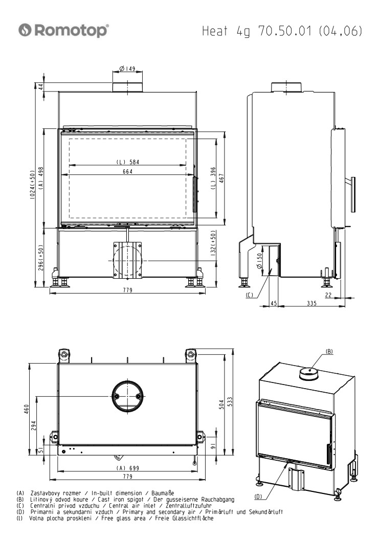 Romotop HEAT 4g 70.50.06 – класична камінна топка темна камера