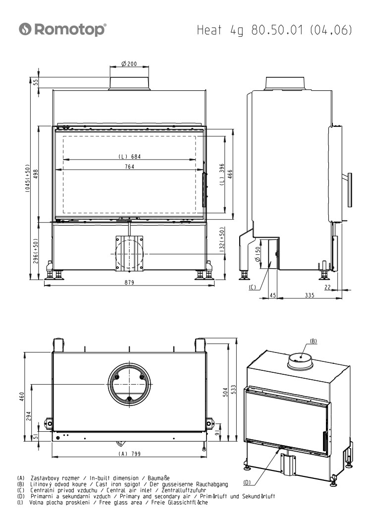 Romotop HEAT 4g 80.50.06 – класична камінна топка темна камера
