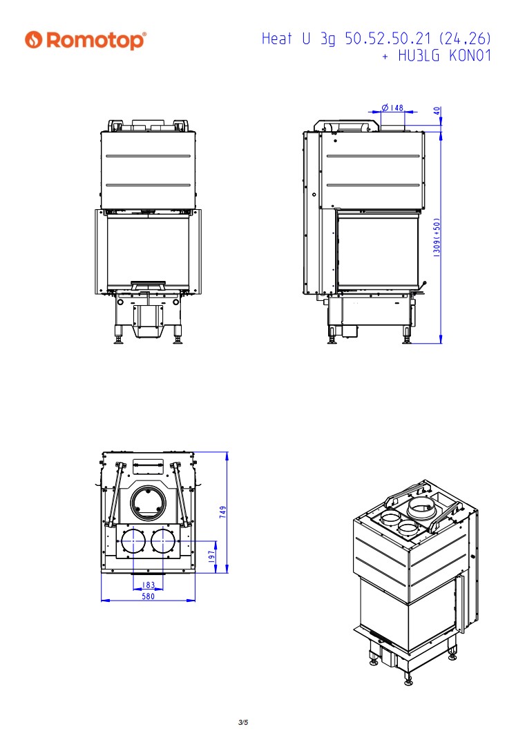 Romotop HEAT U 3g L 50.52.50.24 – тристороння топка для каміна з гільйотиною