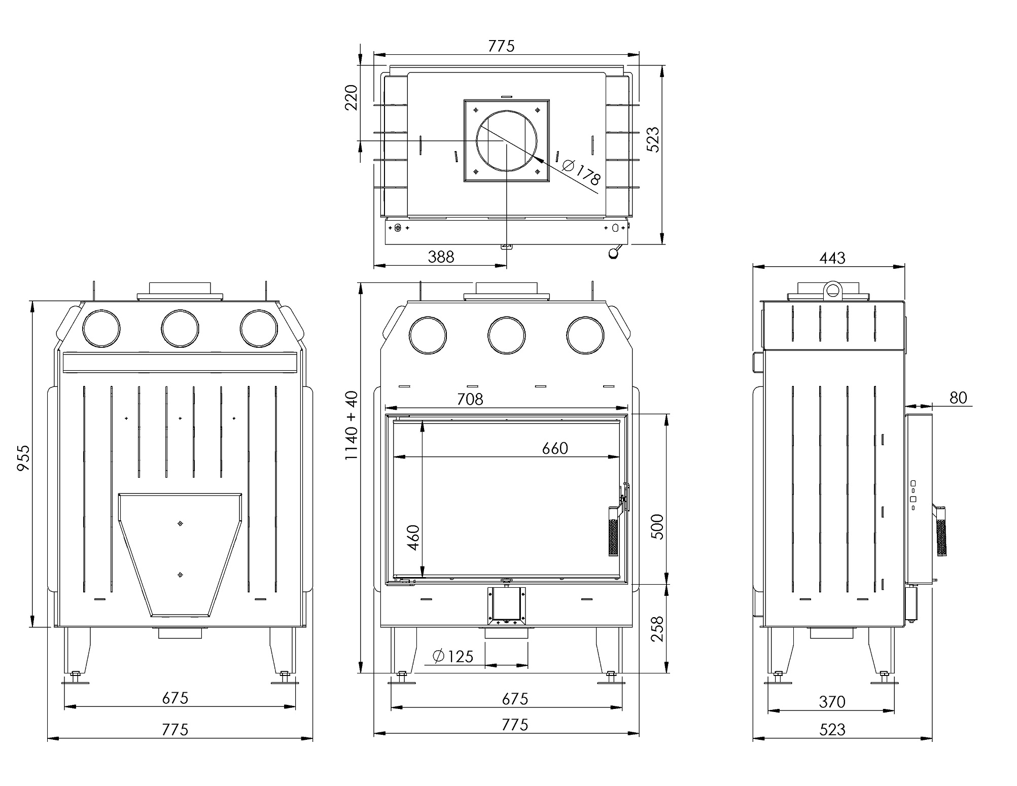 Камінна топка BOKAR 7050 (15.2 kW ) black ceramatex