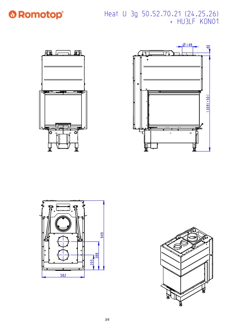 Romotop HEAT U 3g L 50.52.70.26 – тристороння топка для каміна темна камера