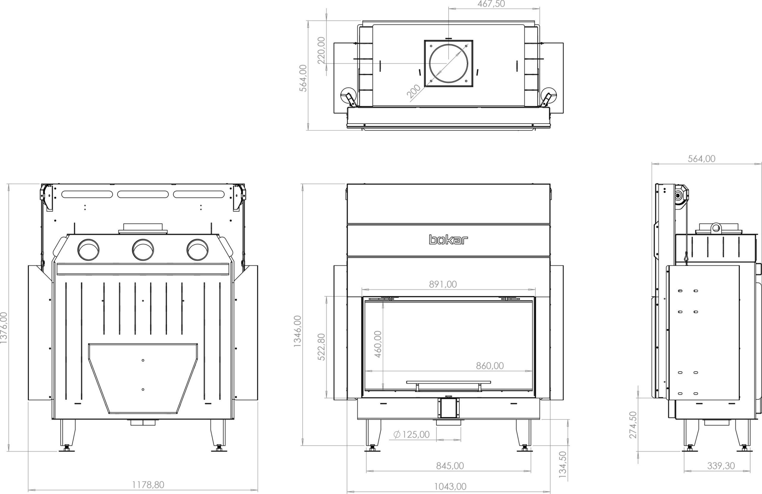 Камінна топка BOKAR 9050G (19,1 kW ) white ceramatex