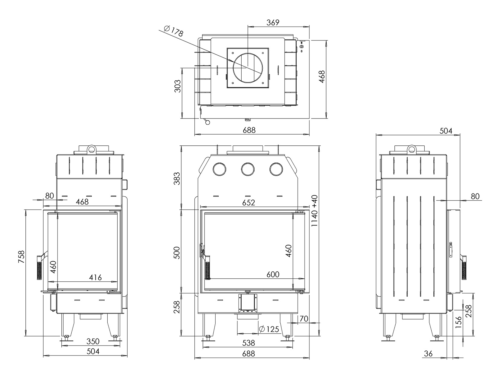 Камінна топка BOKAR 655047 R (14,5 kW ) black ceramatex