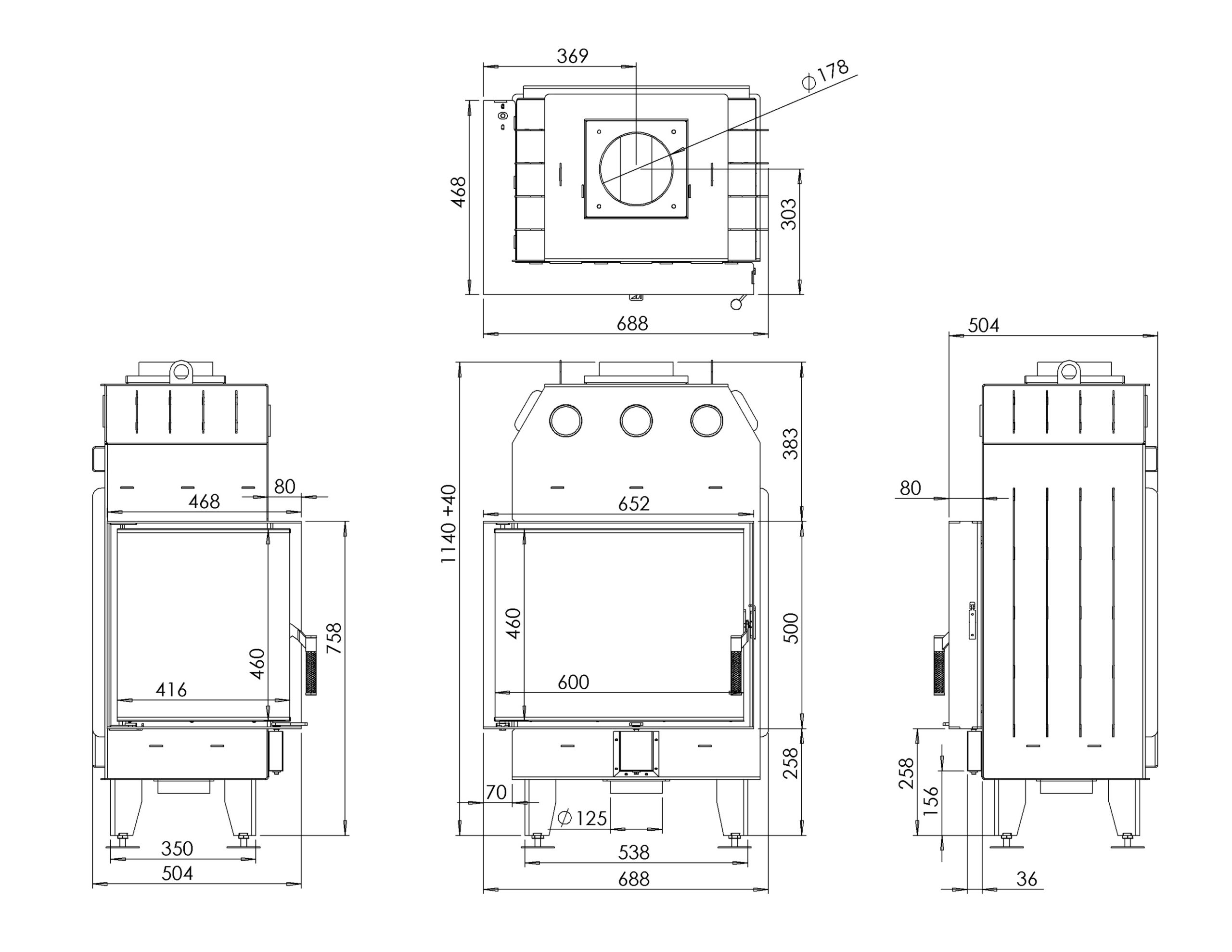 Камінна топка BOKAR 655047 L (14,5 kW ) black ceramatex