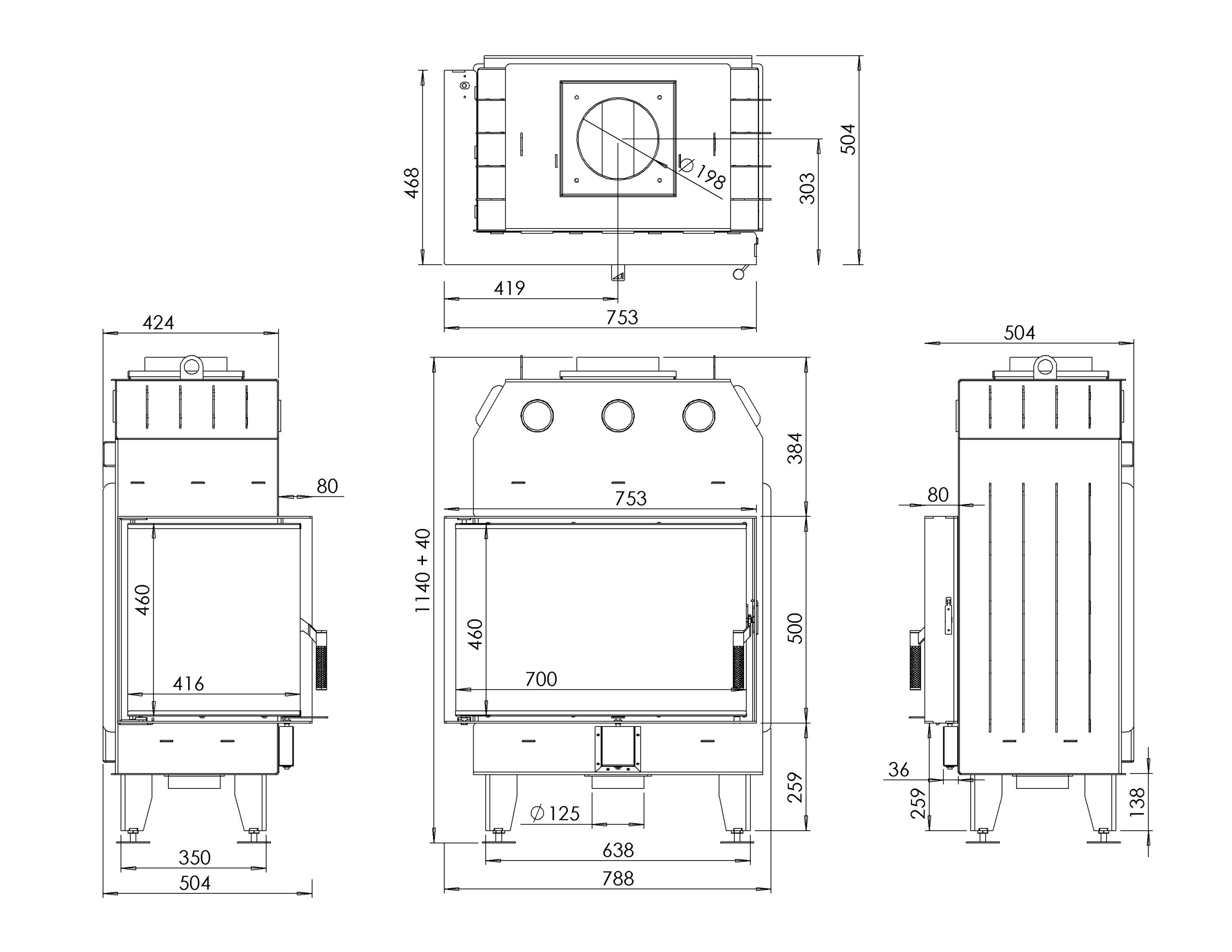 Камінна топка BOKAR 755047 L (15,2 kW ) black ceramatex