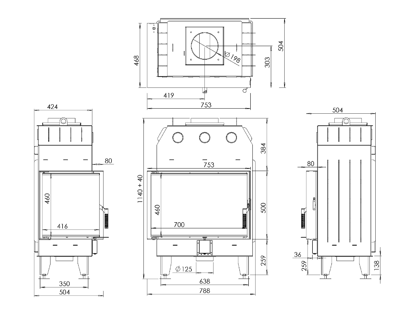 Каминная топка BOKAR 755047 L (15,2 kW ) white ceramatex
