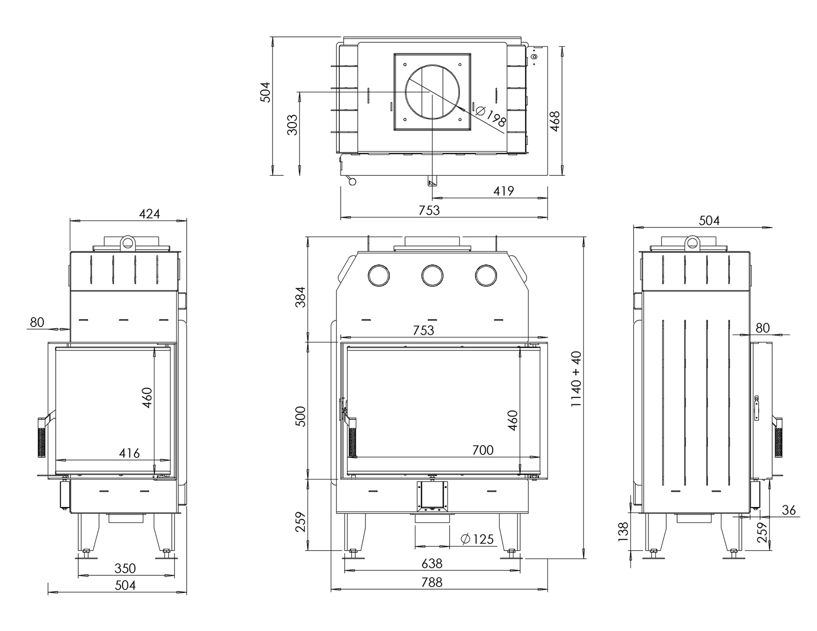 Камінна топка BOKAR 755047 R (15,2 kW ) black ceramatex