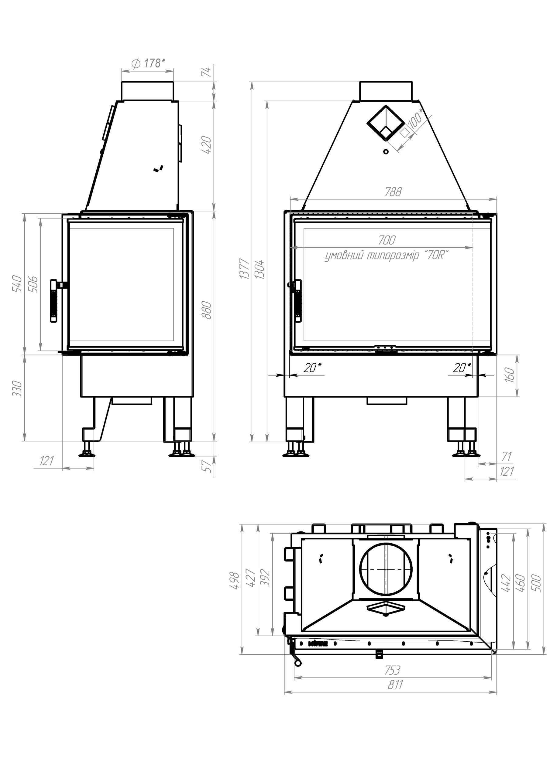 Камінна топка M-FIRE 70 (790/540) кутова права (15kW)