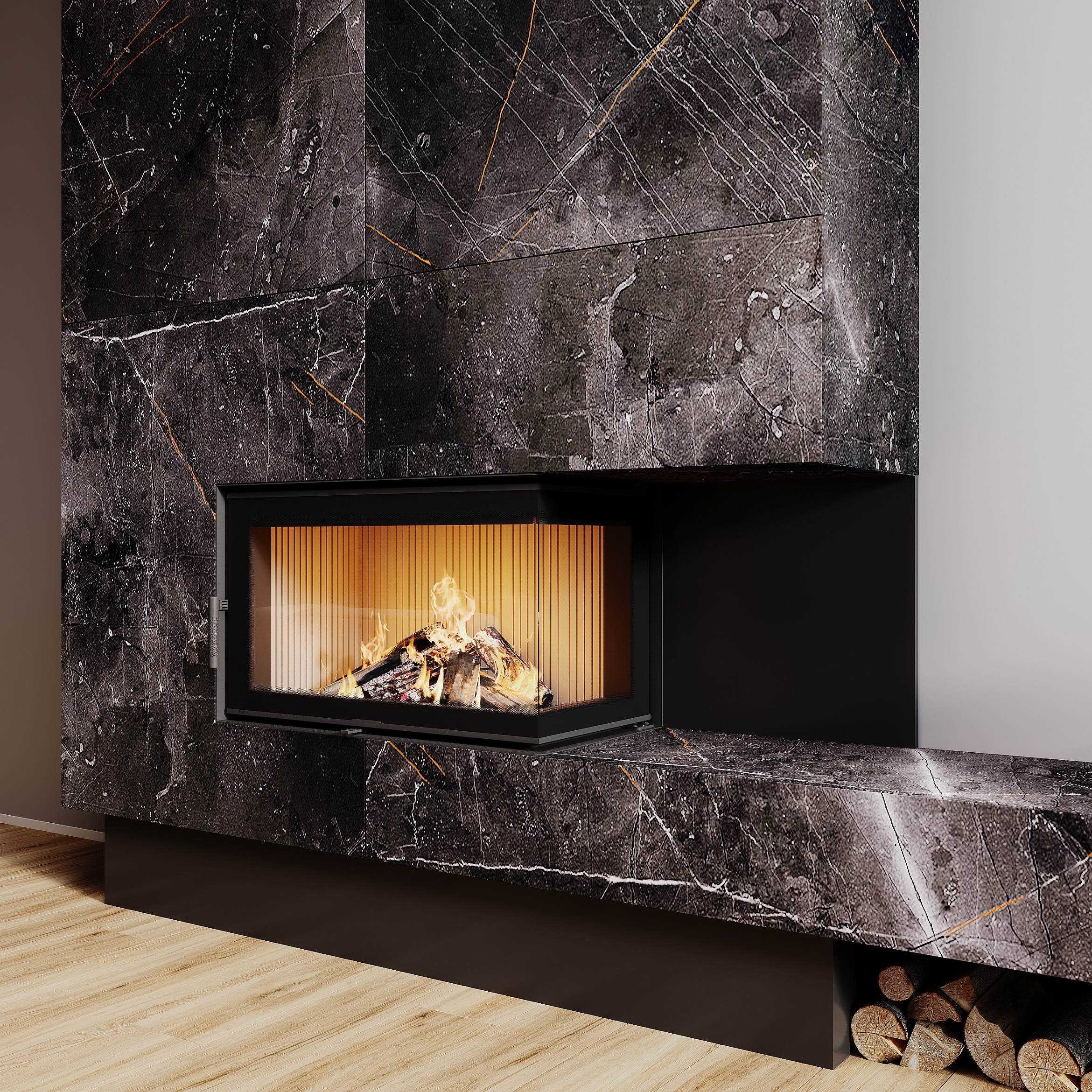 Каминная топка M-FIRE 80 (890/540) угловая правая (17kW)