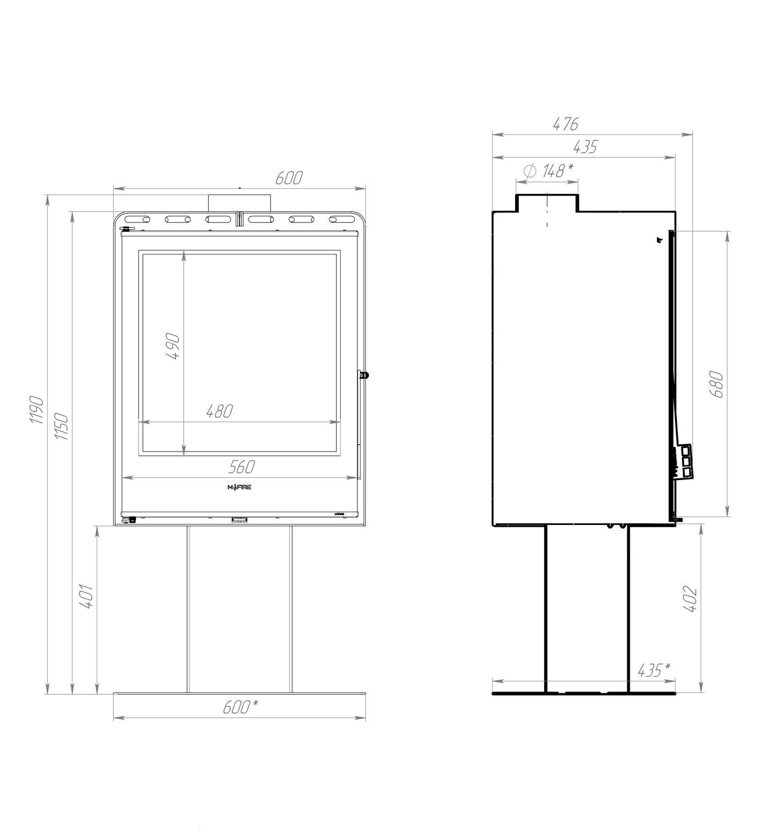Печь стальная M-Fire Santorini на ножке (12kW)