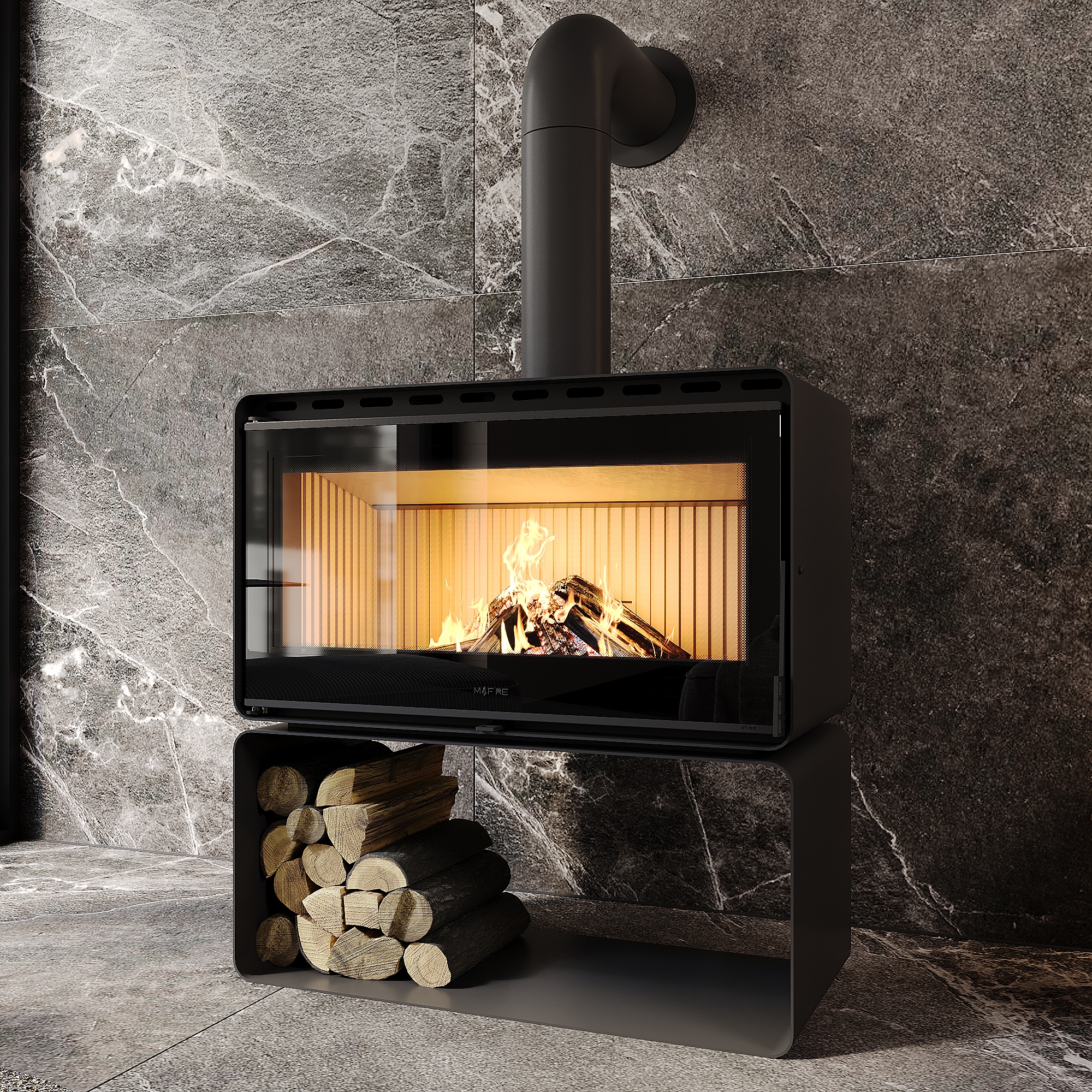 Піч сталева M-Fire Rodos з дровником (15kW)