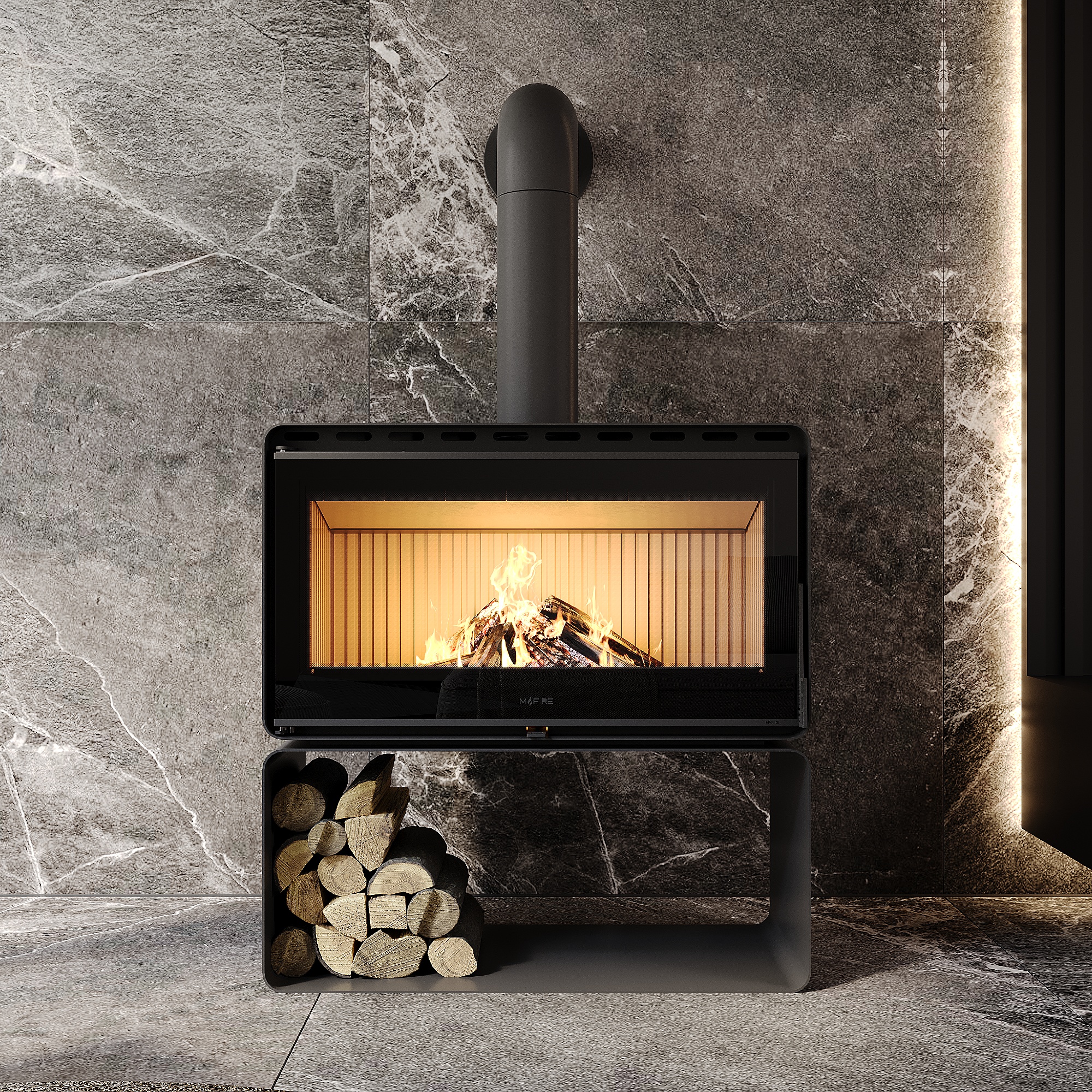 Піч сталева M-Fire Rodos з дровником (15kW)