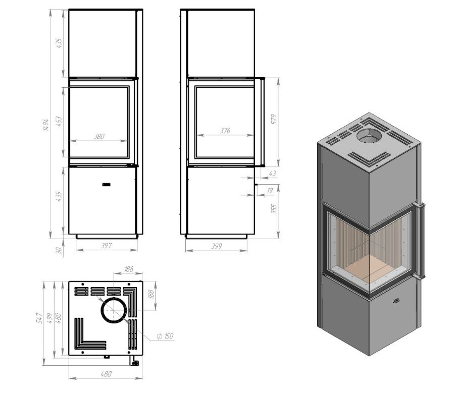 Піч сталева кутова M-Fire Corfu 9kW - Зображення 8